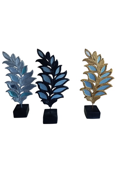 18cm-35cm Kırılmaz Polyester,yaprak Desenli Aynalı Kaideli Biblo