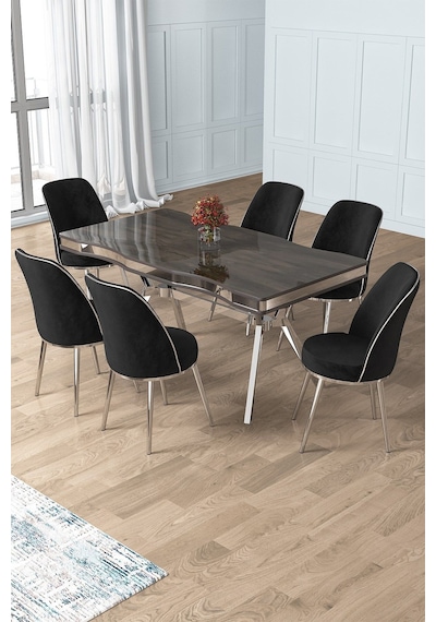 Canisa Prah Serisi 90x160 Lak Panel Antrasit Ironi Krom Ayak Masa Takımı 6 Siyah Sandalye Antrasit İroni Masa Siyah Sandalye Ayaklar Krom Canisa Prah Serisi 90x160 Lak Panel Antrasit Ironi Krom Ayak Masa Takımı 6 Siyah Sandalye Antrasit İroni Masa Siyah Sandalye Ayaklar Krom