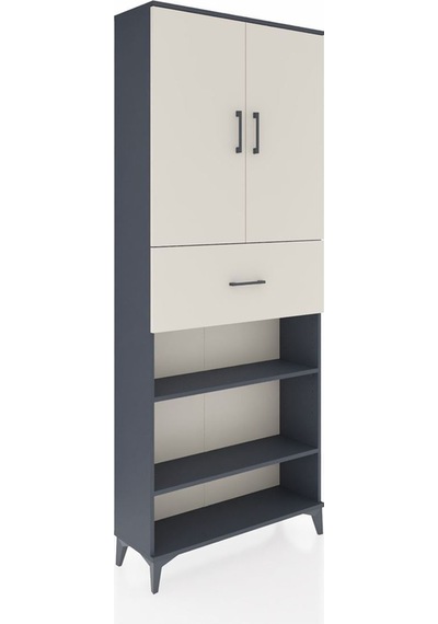 Arges Dolap 5 Raflı Tek Çekmeceli 2 Kapaklı 88x30x221 Antrasit-aytaşı Antrasit