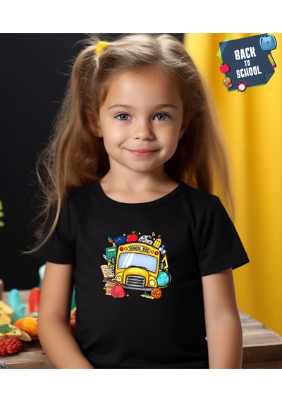 Aselinda Back To School Baskılı Unisex Çocuk Tişört-okula Dönüş Baskılı Çocuk Tişört Siyah
