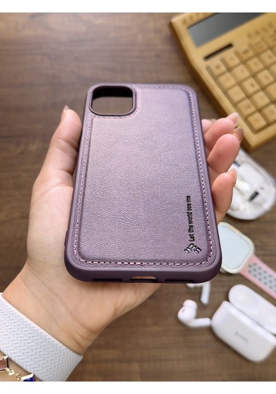 Apple iPhone 12/12 Pro Uyumlu Premium Deri Dokulu Darbelere Karşı Dayanıklı Nazal Silikon Kılıf Mor