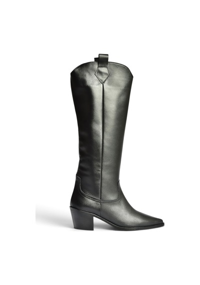 Fox Shoes Z654182303 Siyah Hakiki Deri Kalın Topuklu Kovboy Model Kadın Çizme