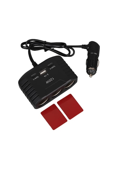 Olesson 2012 12-24v Çift Type-c - Tek Usb Girişli 120w 80cm Kablolu 3'lü Araç Çakmak Çoklayıcı