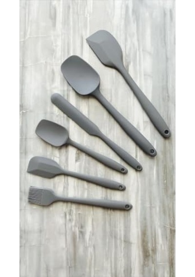 6'li Silikon Mutfak Spatula Seti, Bpa İçermez, Yüksek Isıya Dayanıklı, Gri Renk, Hediye Soyacak İle Diğer