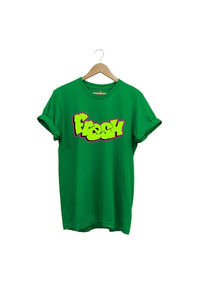 Fresh Graffiti Neon Yazı Baskılı %100 Pamuk Unisex Regular Fit T-shirt Yeşil