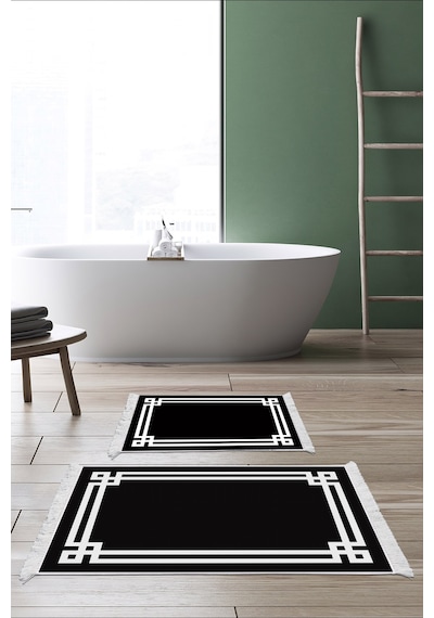 Dekoreko Kaymaz Taban Djt 2 Li Banyo Paspas Takımı Trend Saçaklı Modern 1669 Siyah