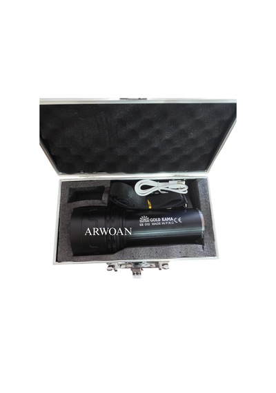 Arwoan Gk-312 Şarjlı Led El Feneri Metal Taşıma Çantalı, Güçlü, Uzun Menzilli, Usb Şarjlı Beyaz
