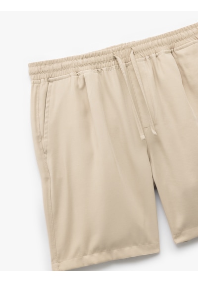 Koton Viskon Cep Detaylı Rayon Beli Bağcıklı Bermuda Chino Şort Bej 5sam40019hw Ekru