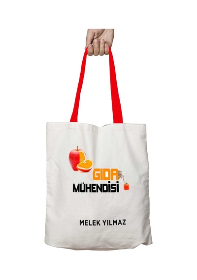 Art Hediye Kırmızı Kulplu Kişiye Özel Gıda Mühendisi Prsyn Yıkanabilir Omuz Çanta Çok Renkli