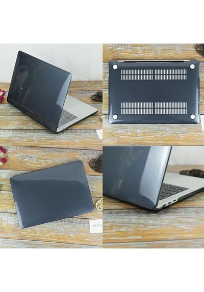 Macbook Air 13.6 İnç M2 M3 M4 M5 Uyumlu Sert Kılıf Ultra Şeffaf Hard Case A2681 A3113 A3240 A3449 Tam Uyum İnce Hafif Koruma Siyah