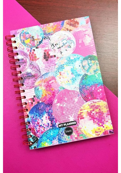 Disko Topu Tasarımlı Spiralli Sticker'lı Tarihsiz Konuşan Ajanda Haftalık Planlayıcı Defter renkli