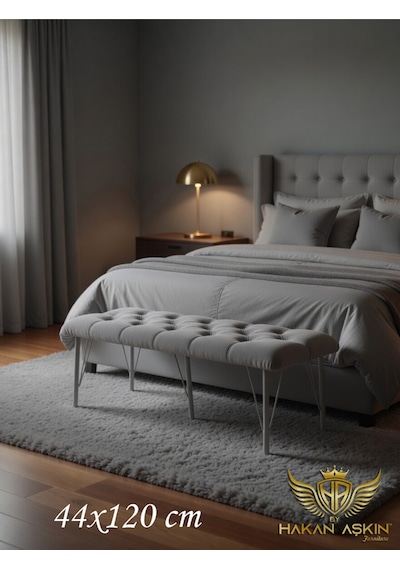 By Hakan Aşkın Metal Ayaklı 120 Cm %100 Mdf Babyface Puf & Bench Tekli Gri Açık Gri Ayaklı