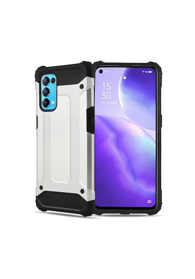 Noktaks - Oppo Reno 5 5g Uyumlu - Kılıf Çift Katman Zırh Tank Crash Military Kapak - Gri