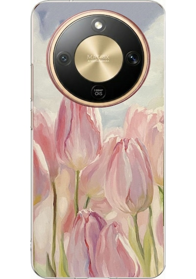 Honor Magic 8 Lite Uyumlu Pembe Laleler Baskılı Silikon Kılıf Renkli