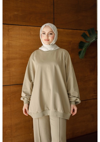 Moonsc Kadın Oversize 2 İplik Tesettür Takım Haki