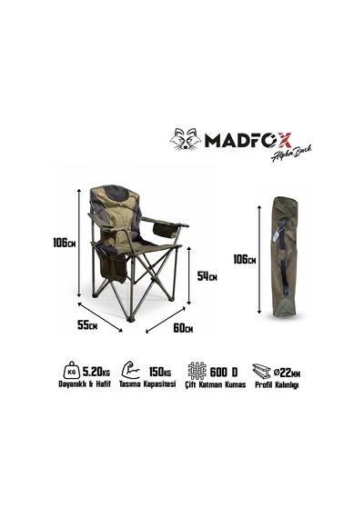 Madfox Alphaback R108 Katlanır Kamp Sandalyesi Çok Renkli