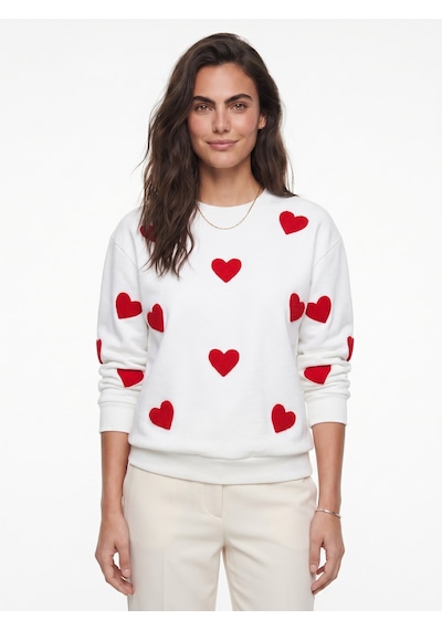 Onloox Kadın Beyaz Beyaz Pamuklu Bisiklet Yaka Uzun Kollu Süzene Kalp Nakışlı Ribana Detaylı Sweatshirt Onloox Kadın Beyaz Beyaz Pamuklu Bisiklet Yaka Uzun Kollu Süzene Kalp Nakışlı Ribana Detaylı Sweatshirt