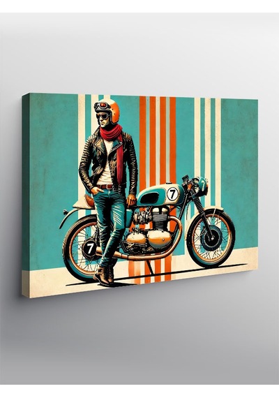Kanvas Tablo Motosikletli Retro Adam 100cmx140cm