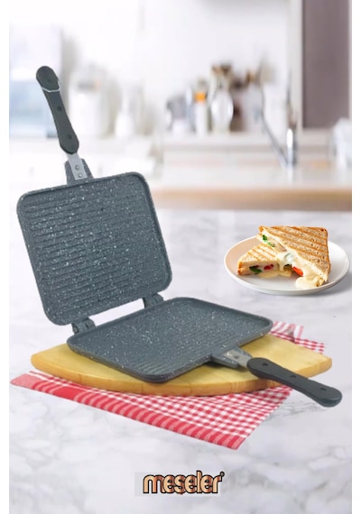 Meşeler Granit Döküm El Tost ve Çok Amaçlı Grill Tava 26 CM Siyah