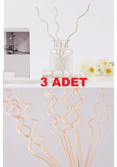 3 Adet Dalgalı Model Aromaterapi Dağıtıcı Rattan Sopa- Ev Dekor Şişe - Koku Yağı Ahşap Difüzör Çubuk 11