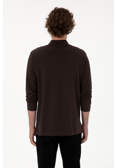 U.S. Polo Assn. Erkek Regular Fit Polo Yaka Koyu Kahverengi Basic Sweatshirt 50313772-VR084