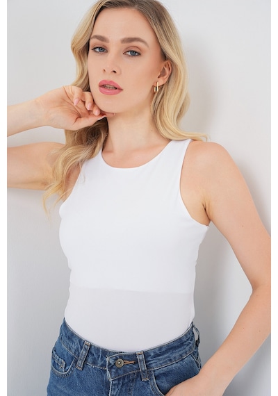 Bigdart Kadın Halter Yaka Çıtçıtlı Body 972 - Beyaz