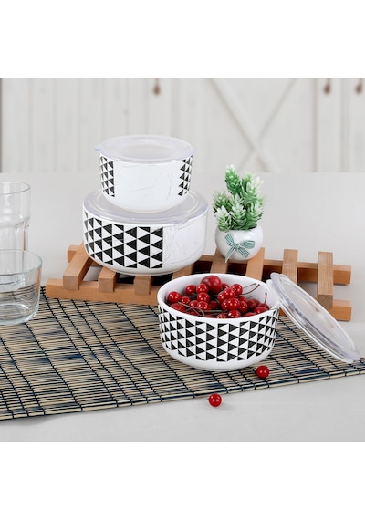 Keramika Trigon Kera Baharat Seti 12-14-16 CM 3 Parça Beyaz - Siyah