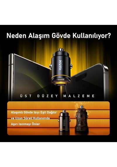 Superauto Araç İçi Şarjı, 2 Portlu Pd 65w Type-c To Type-c, Usb, Hızlı Şarj Çakmaklık Adaptörü, Siyah