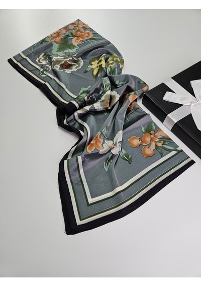 Miorel Scarfs Yeni Sezon Çiçek Desen Vual İpek Şal Fular Silk Scarfs Shawl Hijab Gri