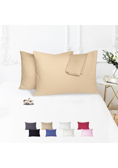 %100 Pamuk Çizgili Saten Yastık Kılıfı 50 X 70 Cm 2'li Paket Balköpüğü Genel