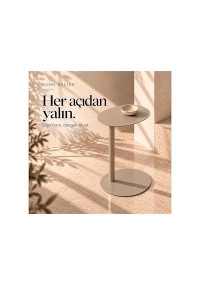 Slate Metal C Sehpa Modern Tasarım Elips Tablalı Minimalist Koltuk Yanı Sehpa Bej - 935314037 Bej