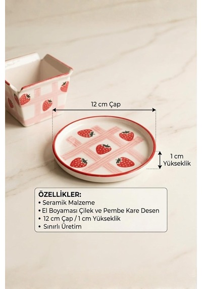 6'lı Seramik İnce Kahvaltılık Sosluk Reçellik Sunumluk Kase Seti Çilek Serisi 70 Ml Mıt1332 Çok Renkli