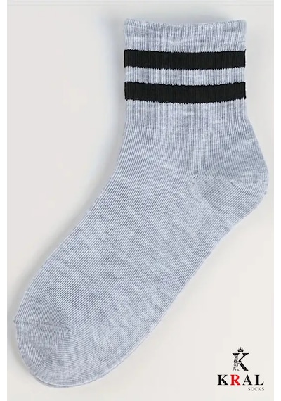 Kral Socks Erkek Kadın 12 Çift Çizgili Kolej Tenis Çorabı Pamuklu Terletmez Çorap Gri