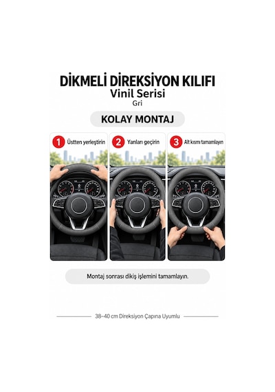 Trobus Mercedes-benz Sprinter 2019-2025 Uyumlu Dikmeli Direksiyon Kılıfı Vinil Gri