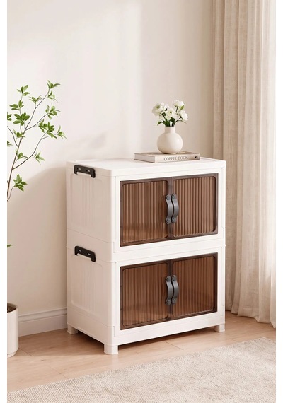 Evonıta 2 Katlı Portatif Dolap 80 Lt Geniş Hacimli Çok Amaçlı Organizer 49x30x59 Cm Beyaz