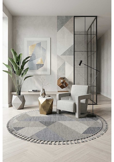 Frenda Home Oslo Pinterest İskandinav Desenli Yuvarlak Halı 19477 Gri Mavi