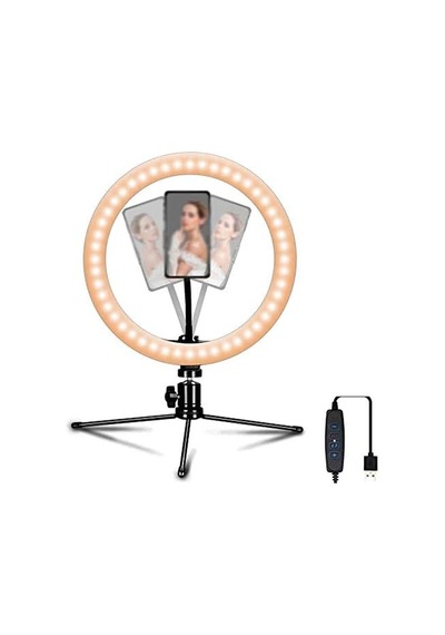 Ring Light Youtuber Tictok Makyaj Işıklı Telefon Tutucu 16cm + 2.2m Tripod Ct-001 Siyah