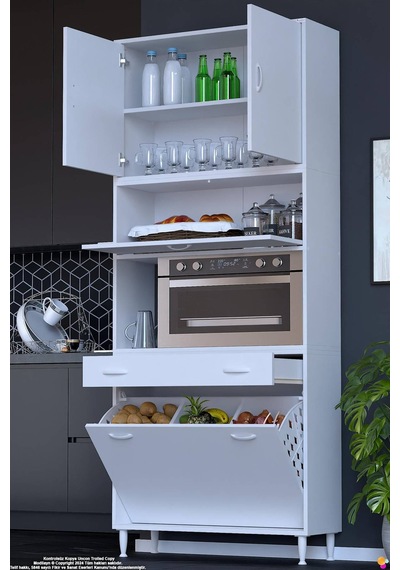 Zevra 90 Cm Fırın Dolabı Sepetli Kapaklı 4 Bölmeli Çok Amaçlı Mutfak Kiler Banyo Dolabı 90x226x32 Cm Beyaz Zevra 90 Cm Fırın Dolabı Sepetli Kapaklı 4 Bölmeli Çok Amaçlı Mutfak Kiler Banyo Dolabı 90x226x32 Cm Beyaz