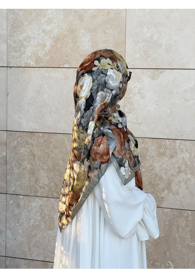Qalortex Scarf Pamuklu Gonca Desen Eşarp - Küf Yeşil Küf Yeşili