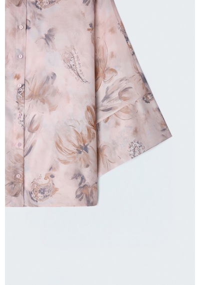 Sateen Yarasa Kol Desenli İnce Gömlek - Pudra-137688