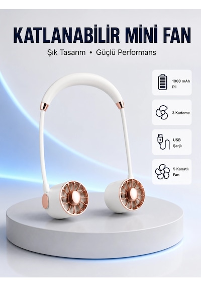 Zenvia 5 Kanatlı Sessiz Mini Fan 3 Vitesli Katlanabilir Asılabilir Znv2026