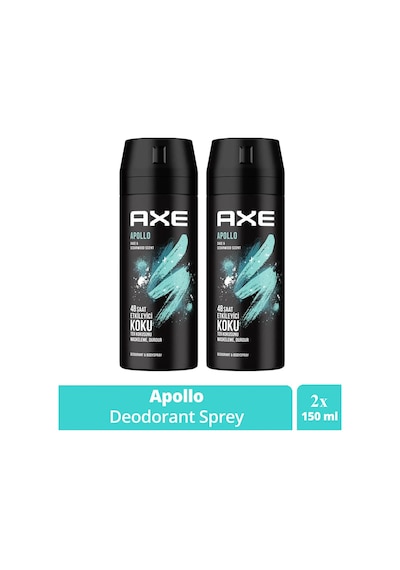 2 Adet Axe Erkek Sprey Deodorant Apollo 48 Saat Etkileyici Koku Vücut Spreyi 150 Ml