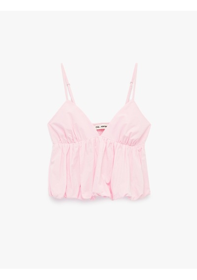 Koton Pamuklu Kolsuz V Yaka Volanlı Bluz Pembe 6sal30005ıw Gül