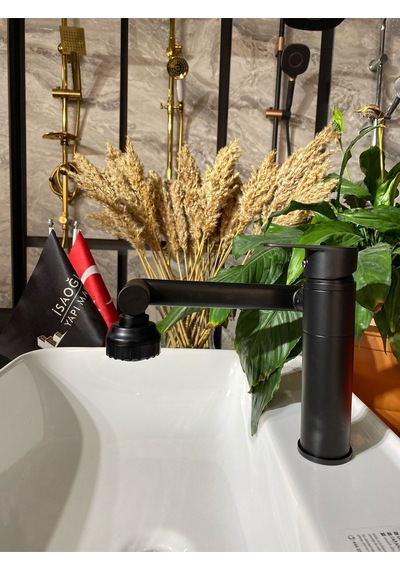 İsaoğlu Yapı Mat Siyah Robotic Lavabo Bataryası 360 Derece Hareketli Fonksiyonlu Siyah
