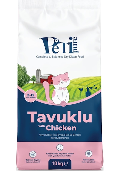 Petipure Tavuklu Kuru Yavru Kedi Maması 10 Kg - Besleyici Vitamin İlaveli Tam Ve Dengeli Mama