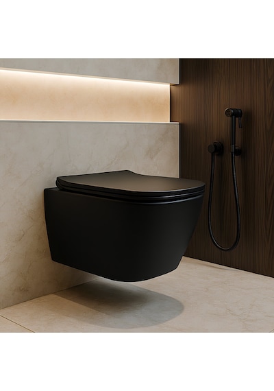 Turavit Luna Kanalsız Mat Siyah Asma Klozet Ln5610s, Luna Mat Siyah Duroplast Yavaş Kapak Diğer