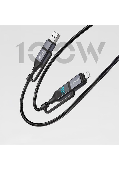Lenyes Lc542 Dijital Göstergeli 4in1 Usb-a - Type-c + Type-c To Lightning 100w 1m Siyah