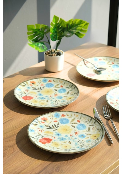 Tabak Evi Porselen Fiori Tuval Pasta Tabağı 20cm 4 Kişilik 4 Parça Tvl4ptprs1212 Çok Renkli
