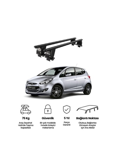 Royal Hyundai İx20 2010 Ve Sonrası Uyumlu Siyah Kilitli Ara Atkı Port Bagaj Tavan Barı