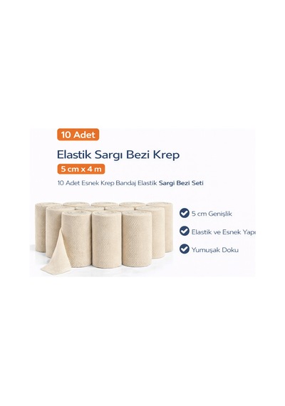 Elastik Sargı Bezi Krep 5 Cm X 4 M 10 Adet Esnek Krep Bandaj Elastik Sargı Bezi Seti